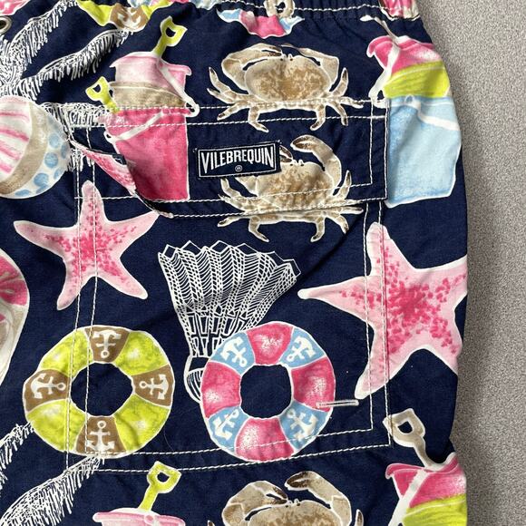Vilebrequin Starfish Swim Trunks Mens Blue Multi Beach Crabs 7" (Liner Removed) - Picture 7 of 9